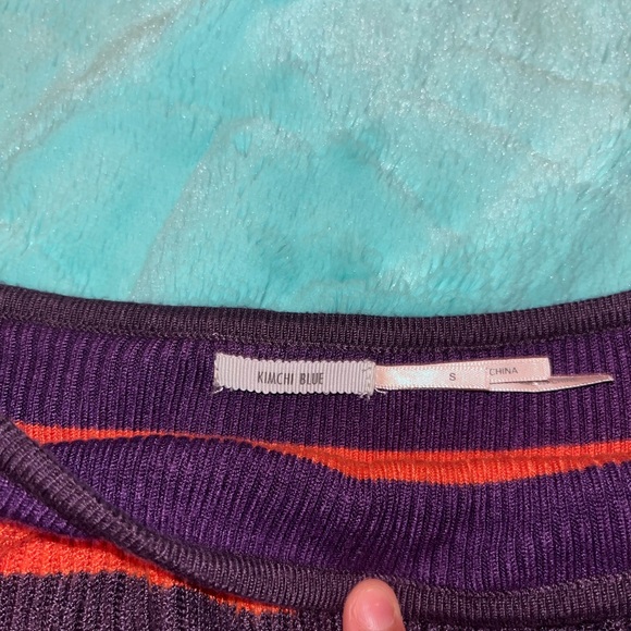 kimchi blue off-the-shoulder ruffle top - purple, pink, & orange striped - Picture 2 of 8